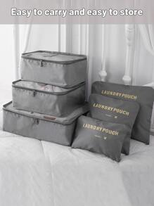 6pcs Letter Graphic Travel Storage Bag, Grey Polyester Large Storage Bag For Household - Grey - View 2