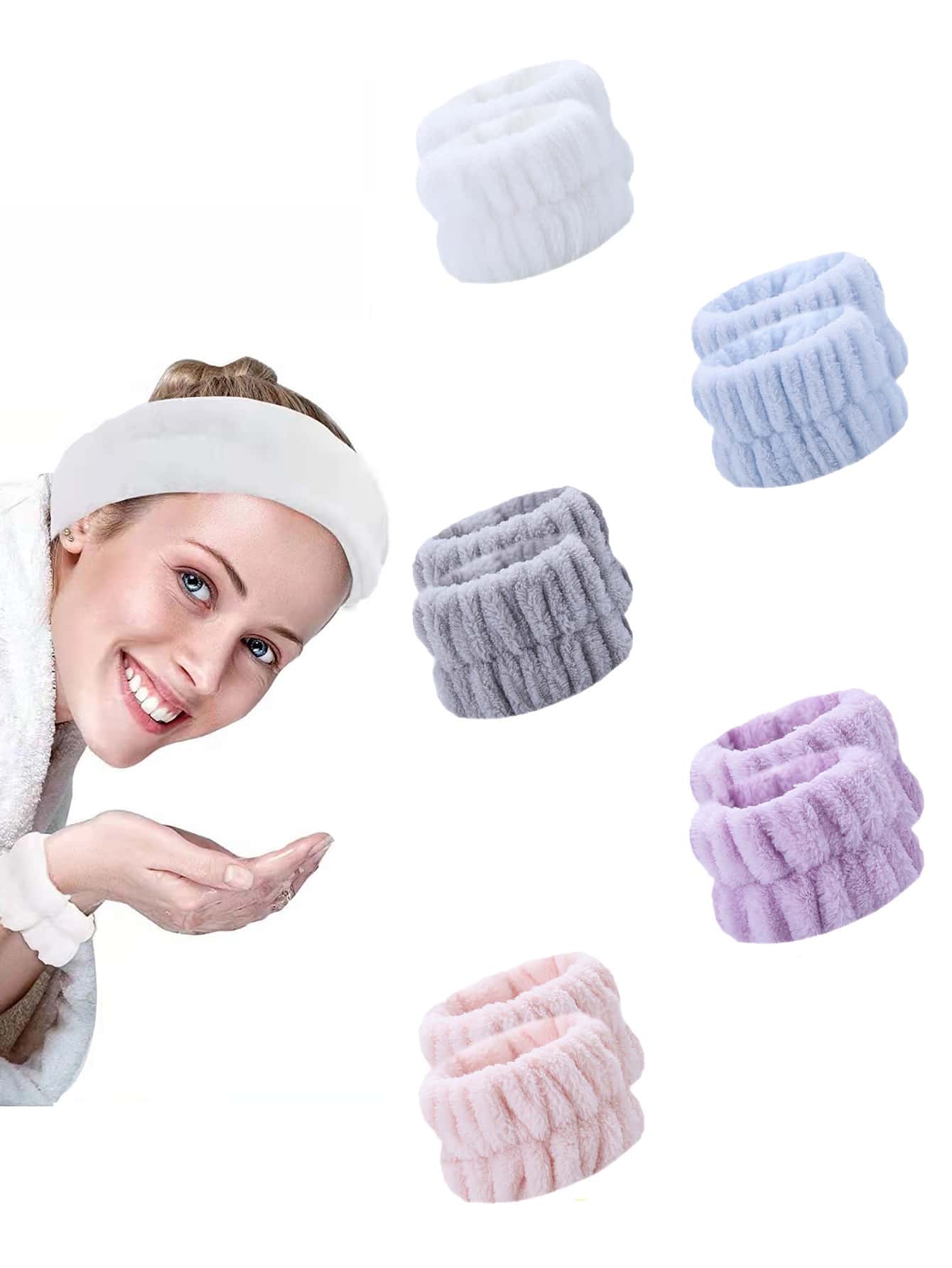 10入組手腕SPA洗臉毛巾，微纖維洗臉手腕帶，吸汗運動手腕帶，女士防止液體溢出的休閒款 - 彩色 - 查看 1