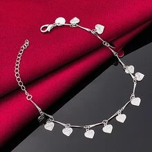 925 Sterling Silver Plated Heart Pendant Bracelet Chain Jewelry - Silver - View 4