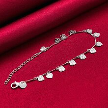 925 Sterling Silver Plated Heart Pendant Bracelet Chain Jewelry - Silver - View 3