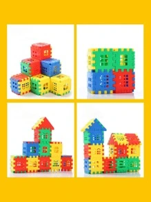50入組房子形狀建築模組拼圖益智玩具,隨機顏色