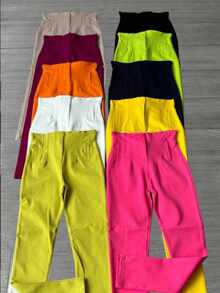 Pantalon Vestir Oficina Mujer Pinzas Entubado Tiro Alto - Negro - Ver 2