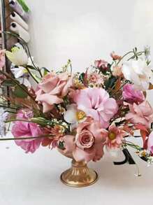 1pc European Retro Iron Flower Arranging Flower Vase Metal Flower Pot Home Hotel Table Flower Decoration Home Decor Room Decor Glass Vase - Gold - View 4