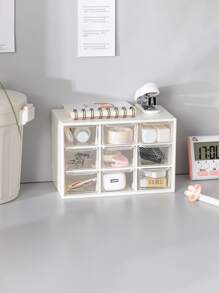 1pc Mini Plastic Storage Drawer With 9 Drawers Organizer For Cosmetic Office Craft Supplies, Small Desktop Drawer Cabinet - White - View 1