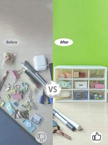 1pc Mini Plastic Storage Drawer With 9 Drawers Organizer For Cosmetic Office Craft Supplies, Small Desktop Drawer Cabinet - White - View 6