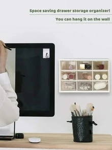 1pc Mini Plastic Storage Drawer With 9 Drawers Organizer For Cosmetic Office Craft Supplies, Small Desktop Drawer Cabinet - White - View 5