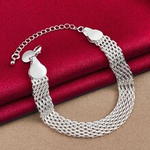 925 Sterling Silver Plated Weave Bracelet Chain For Women Wedding Engagement Party Fashion Jewelry - Silver - View 1