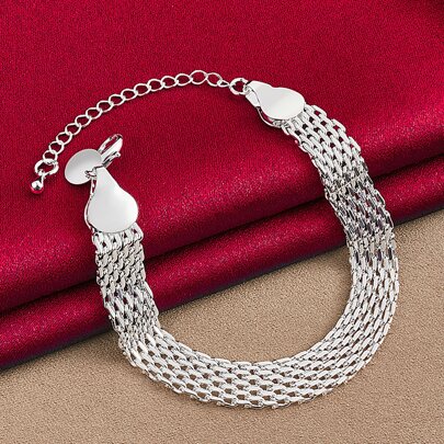 925 Sterling Silver Plated Weave Bracelet Chain For Women Wedding Engagement Party Fashion Jewelry