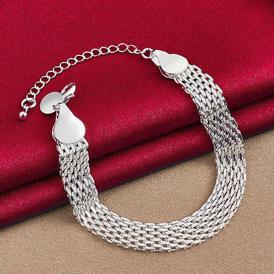 925 Sterling Silver Plated Weave Bracelet Chain For Women Wedding Engagement Party Fashion Jewelry - Silver - View 1