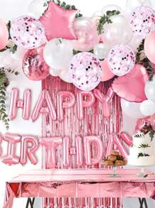 1件套粉色的生日派對裝飾用品成套工具,包括雨窗簾,一次性桌布,氣球和 - 粉色 - 查看 1