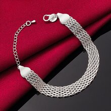 925 Sterling Silver Plated Weave Bracelet Chain For Women Wedding Engagement Party Fashion Jewelry - Silver - View 4