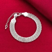925 Sterling Silver Plated Weave Bracelet Chain For Women Wedding Engagement Party Fashion Jewelry - Silver - View 3