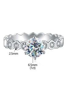 件莫桑石訂婚戒指女式結婚戒指 925 純銀閃亮承諾戒指永恆戒指週年紀念戒指情人節奢華女士珠寶禮物 - 銀色 - 查看 3