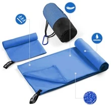 1件快幹毛巾毯,雙面絨面,可攜式瑜珈健身毛巾,吸水性超纖細運動毛巾毯 - 藍色 - 查看 3