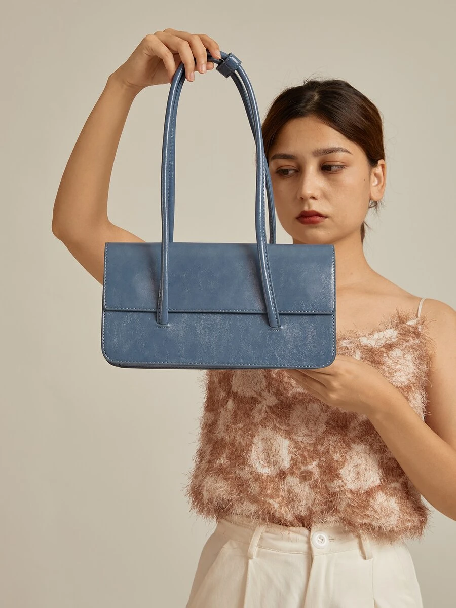 Women's New Square Flap Shoulder Bag - Blue - View 1