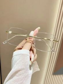 1 件装方形框架女士时尚设计眼镜 - 金色 - 查看 3