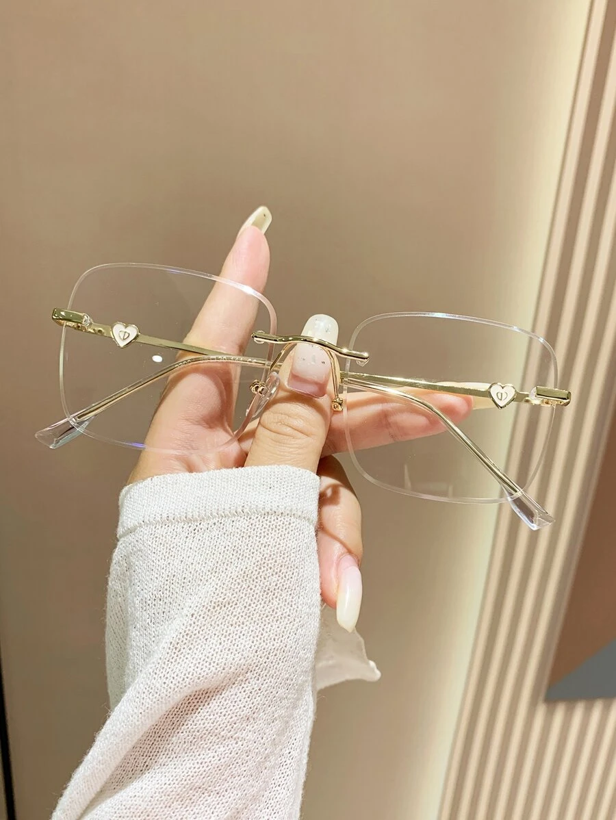 1 件装方形框架女士时尚设计眼镜 - 金色 - 查看 1