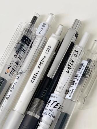 6pcs Click Ballpoint Pens, 0.5mm, Simple Design, High Beauty Value, With Quick Drying Ink For Students To Solve Exercises And Signatures Back To School