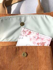 女性燈芯絨單肩包大容量手提包休閒托特包女性購物斜挎包復古郵差包 - 棕色 - 查看 3