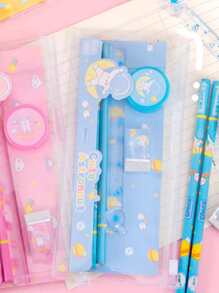 Cartoon Stationery Set Including Pencil Case, Pencil Bag, And Pen Holder. Perfect Reward Prize For Primary School Students. 6pcs/set. - Blue - View 1