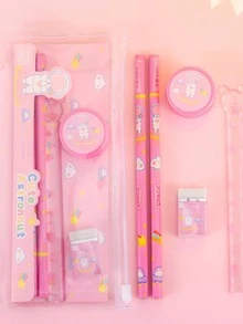 Cartoon Stationery Set Including Pencil Case, Pencil Bag, And Pen Holder. Perfect Reward Prize For Primary School Students. 6pcs/set. - Blue - View 4