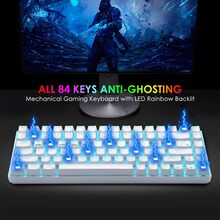 Wireless Gaming Keyboard Mechanical Blue LED Backlit Bluetooth 5.0/Wireless 2.4G/Wired 84 Keys Mini Keyboard With Rechargeable 3000mAh Battery Brown Switches Type-C USB Receiver For Windows Gaming PC - White - View 7