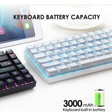 Wireless Gaming Keyboard Mechanical Blue LED Backlit Bluetooth 5.0/Wireless 2.4G/Wired 84 Keys Mini Keyboard With Rechargeable 3000mAh Battery Brown Switches Type-C USB Receiver For Windows Gaming PC - White - View 3