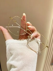 1 Cặp Kính thời trang đơn giản gọng kim loại Unisex hình đa giác thanh lịch, thích hợp cho công sở, học tập, đọc sách, tiệc tùng, nghỉ mát, chụp ảnh và các dịp khác, Phụ kiện kính bảo vệ mắt có độ nét cao - Vàng - Xem 2
