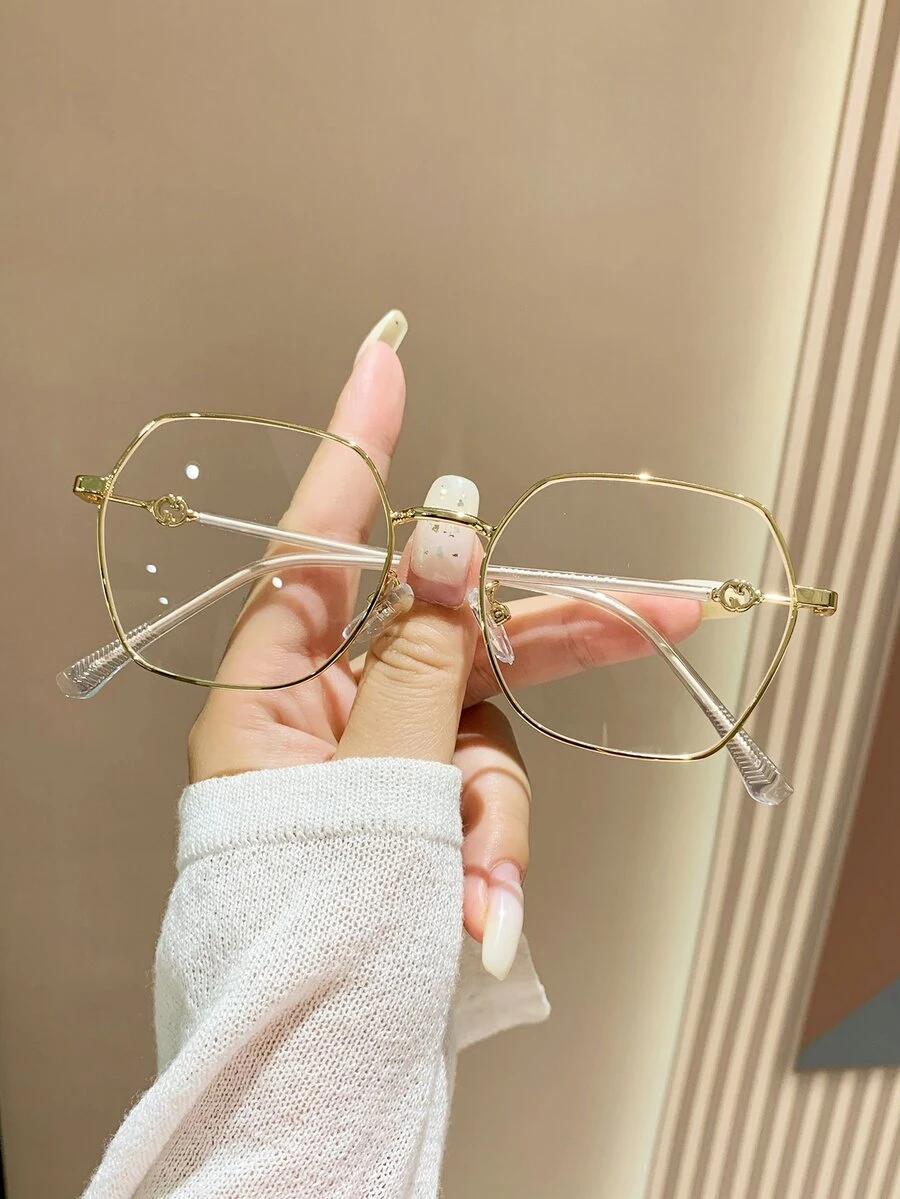 1 Cặp Kính thời trang đơn giản gọng kim loại Unisex hình đa giác thanh lịch, thích hợp cho công sở, học tập, đọc sách, tiệc tùng, nghỉ mát, chụp ảnh và các dịp khác, Phụ kiện kính bảo vệ mắt có độ nét cao - Vàng - Xem 1