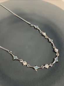 1pc Double Layer Blue Zirconia Star Necklace, Unique Design, High-Quality, Suitable For Women's Daily Wear, Summer New Arrival - four pointed star - View 4