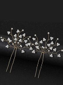2pcs/Set Handmade Faux Pearl & Rhinestone Hairpin Headpieces, Elegant Bridal Hair Accessories For Wedding/Party Halloween