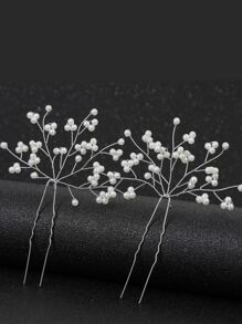 2 件/套优雅手工珍珠和水钻发夹，适合女士，适合婚礼和派对