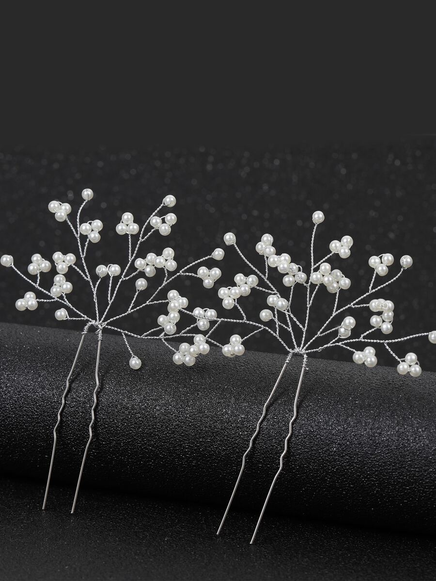 2 件/套优雅手工珍珠和水钻发夹，适合女士，适合婚礼和派对