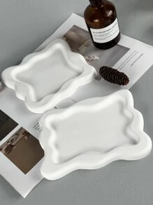 1 pièce Rectangulaire Vague Plateau Moule En Silicone Pour DIY Sous-bock , Décoration , Stockage , Plâtre , En Résine - Blanc - Voir 2
