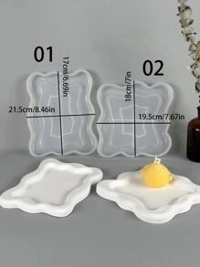 1 pièce Rectangulaire Vague Plateau Moule En Silicone Pour DIY Sous-bock , Décoration , Stockage , Plâtre , En Résine - Blanc - Voir 3