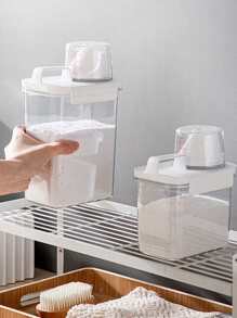 1pc Detergent Powder Storage Box For Laundry Supplies, Washing Liquid Container, Household Plastic Bucket - White - View 2