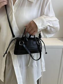 迷你方形單肩包帶時尚抽繩設計和字母圖案