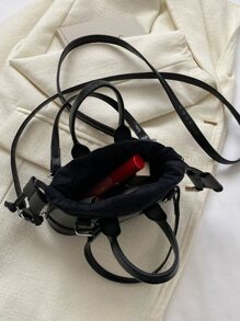 迷你方形單肩包帶時尚抽繩設計和字母圖案