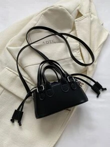 迷你方形單肩包帶時尚抽繩設計和字母圖案