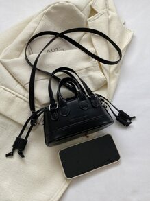 迷你方形單肩包帶時尚抽繩設計和字母圖案