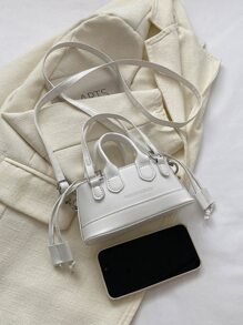Cor Sólida Simples Forma Quadrada Bolsa Tote Com Impressão de Letra E Design De Cordão Para Mulheres