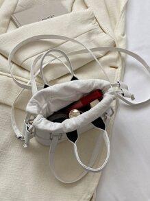 Cor Sólida Simples Forma Quadrada Bolsa Tote Com Impressão de Letra E Design De Cordão Para Mulheres