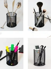 桌子收納垃圾桶,多功能筆筒辦公桌子化妝刷收納盒 - 黑色 - 查看 5