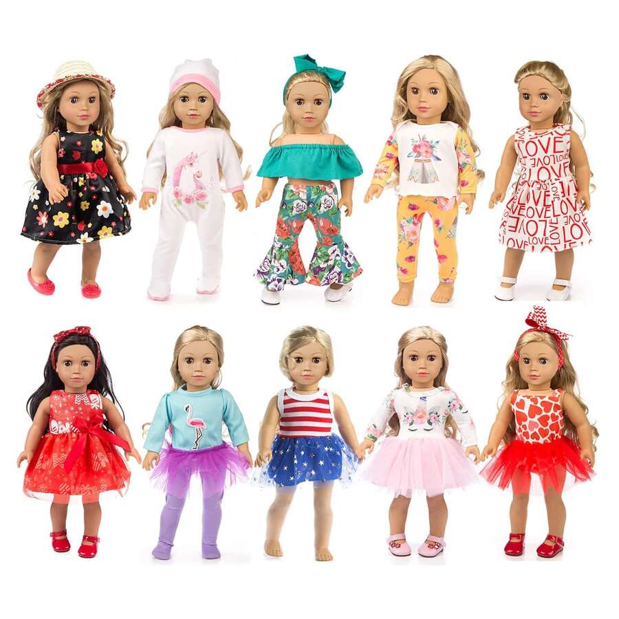 19 pcs American Doll Clothes Gift for 18 inch Doll Clothes and Accessories, Including 10 Complete Sets of Clothing - Multicolor - View 1
