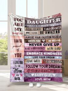 創意字母圖案法蘭絨柔軟的沙發毯子,完美適用於女兒 - 彩色 - 查看 1