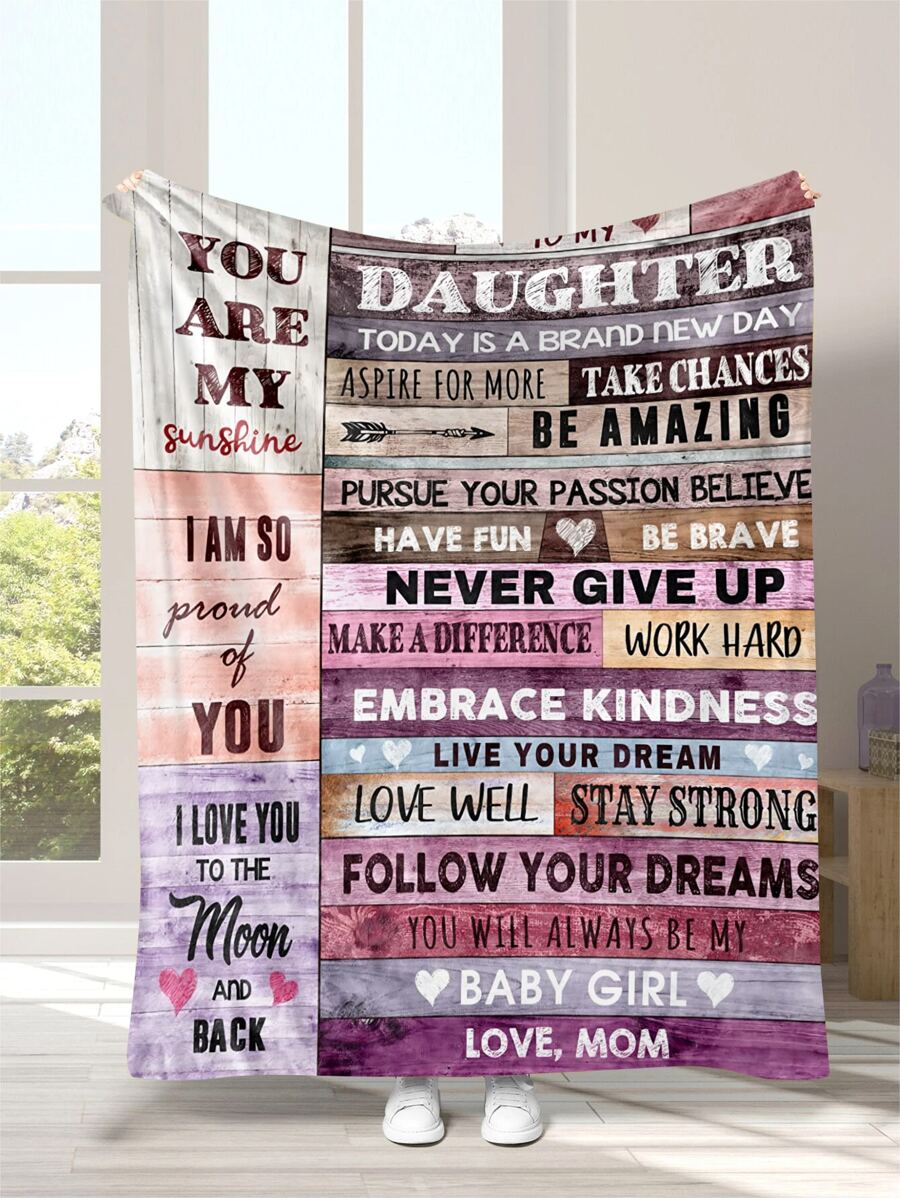 創意字母圖案法蘭絨柔軟的沙發毯子,完美適用於女兒 - 彩色 - 查看 1