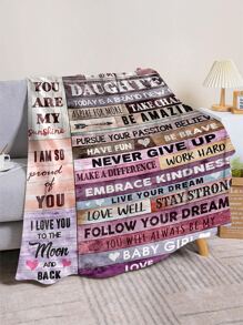 創意字母圖案法蘭絨柔軟的沙發毯子,完美適用於女兒 - 彩色 - 查看 3