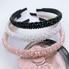 优雅的 1 件女士串珠和水钻装饰粉色水晶头带，时尚甜美发饰，适合日常生活发饰情人节情人、发带、发箍头带、头饰