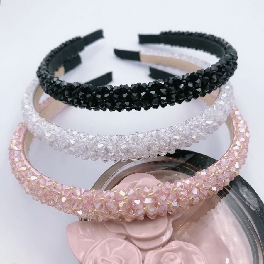 优雅的 1 件女士串珠和水钻装饰粉色水晶头带，时尚甜美发饰，适合日常生活发饰情人节情人、发带、发箍头带、头饰