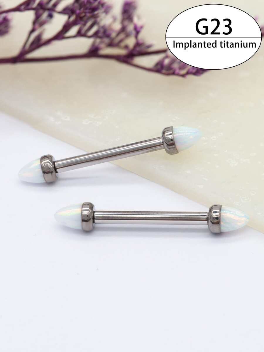 14G Titanium Nipple Barbell Opal Bridge Piercing Jewelry 14mm for Women Men - Silver - View 1